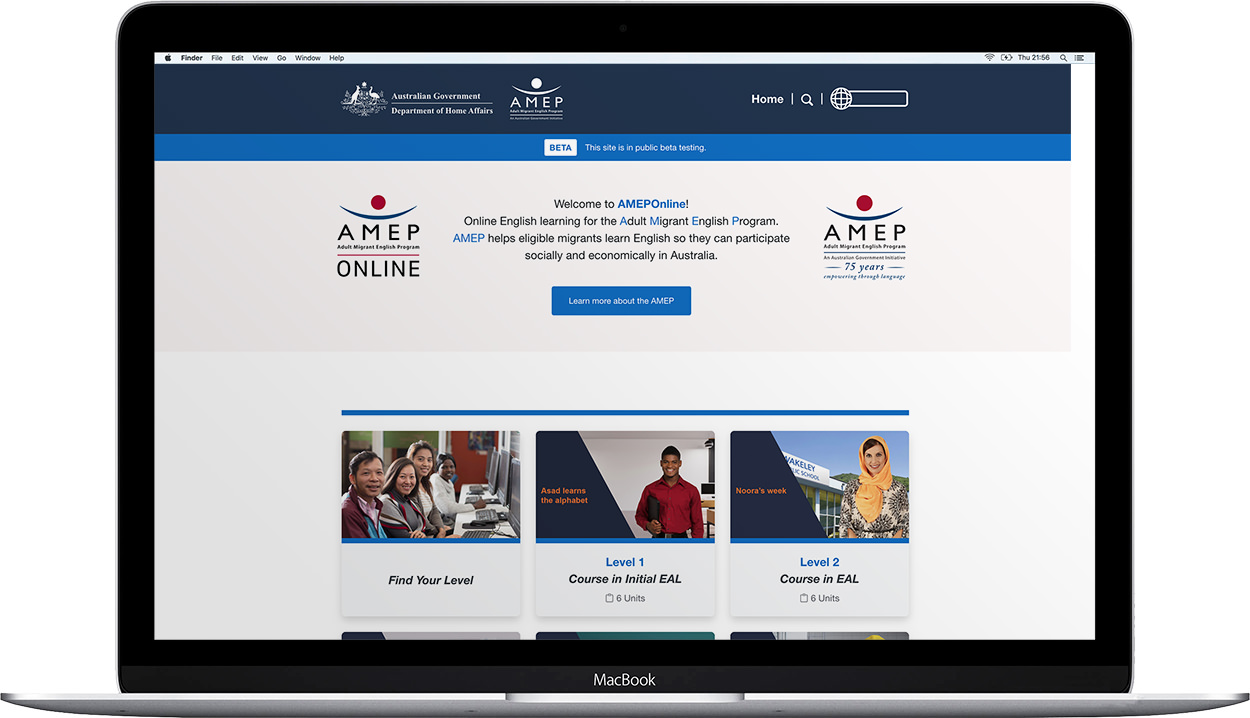 AMEPOnline in a web browser on a Macbook