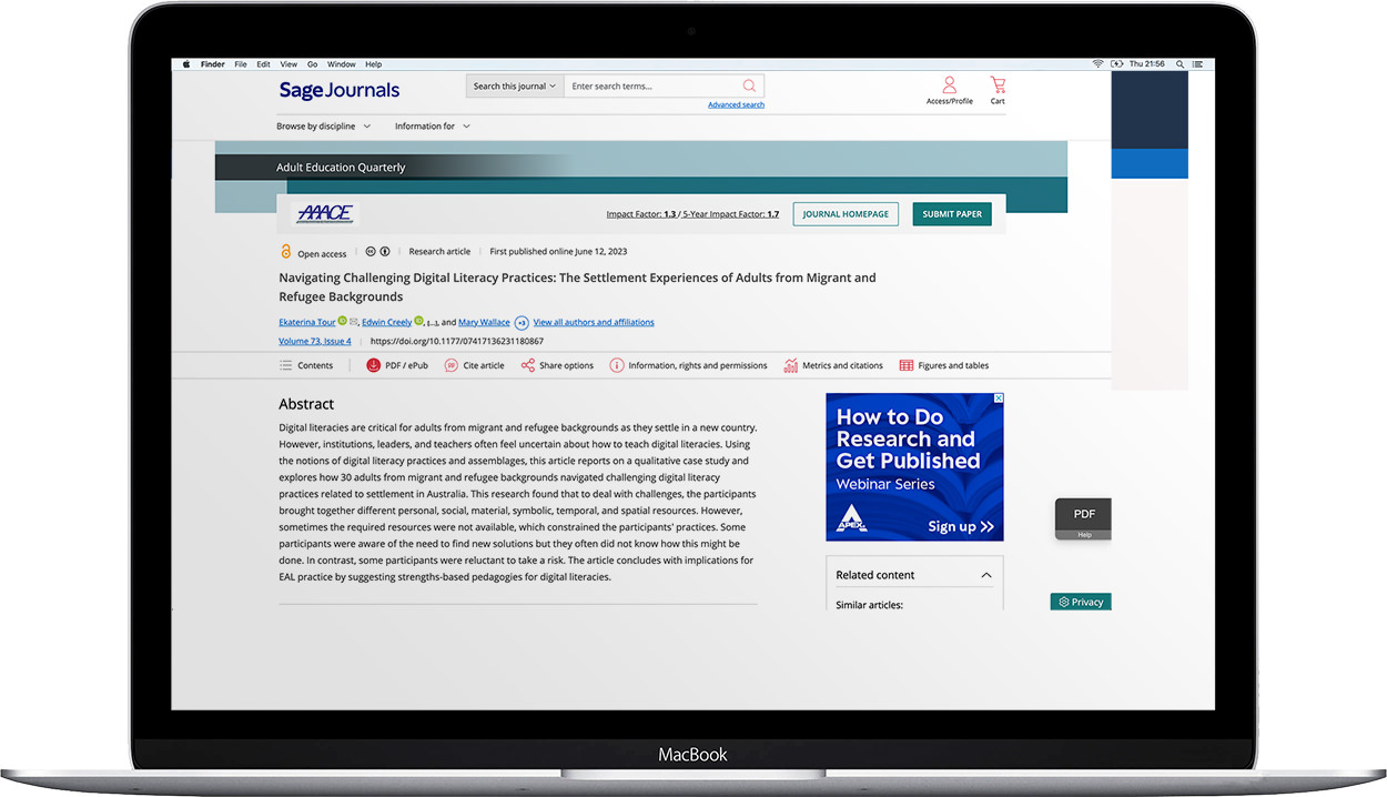 SageJournals in a web browser on a Macbook